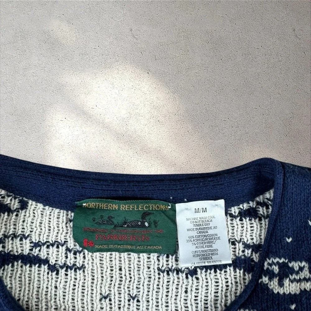 Vtg‎ Northern Reflections Cardigan Sweater Winter Cabin Ducks Cottagecore Sz M